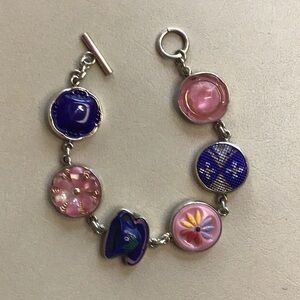 Sterling Silver & Vintage Button Bracelet